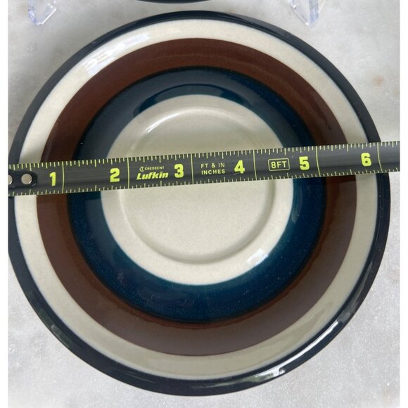 Set of 2 Arabia Finland Kaira 61 Saucer Plates 6" Brown Blue Stripes Vtg Ceramic - Picture 5 of 5
